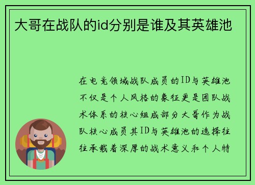 大哥在战队的id分别是谁及其英雄池