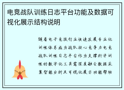电竞战队训练日志平台功能及数据可视化展示结构说明
