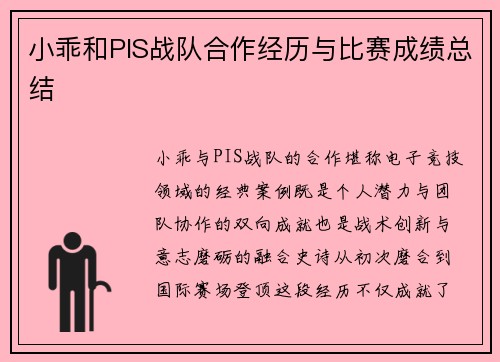 小乖和PIS战队合作经历与比赛成绩总结